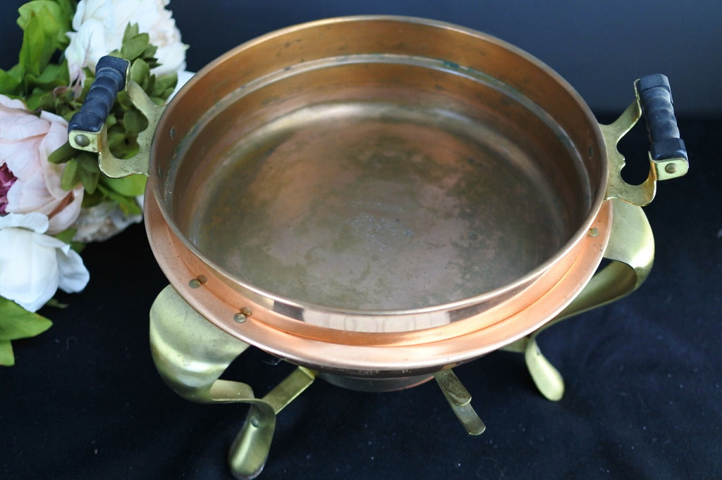 9.5" Vintage CGJ Copper Chaffing Dish Food Warmer Sterno with Stand