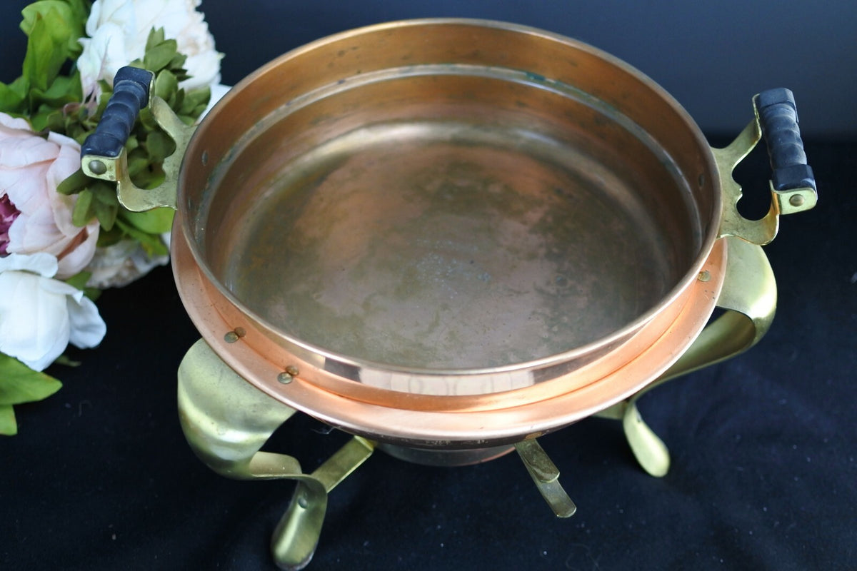 9.5" Vintage CGJ Copper Chaffing Dish Food Warmer Sterno with Stand