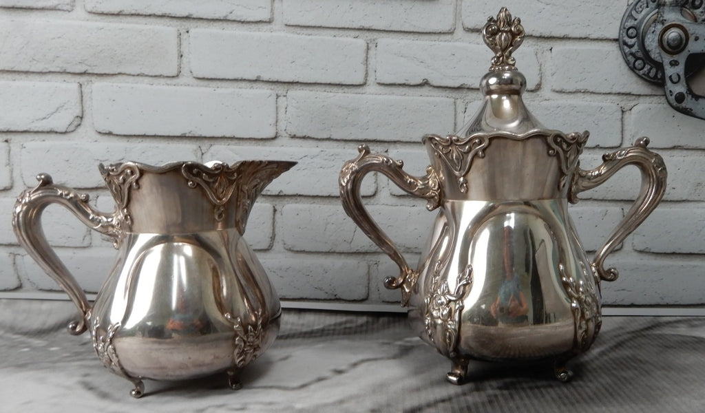 Vintage Rockford Silver Co. Quadruple Silver Plate 328 Creamer and Sugar Bowl
