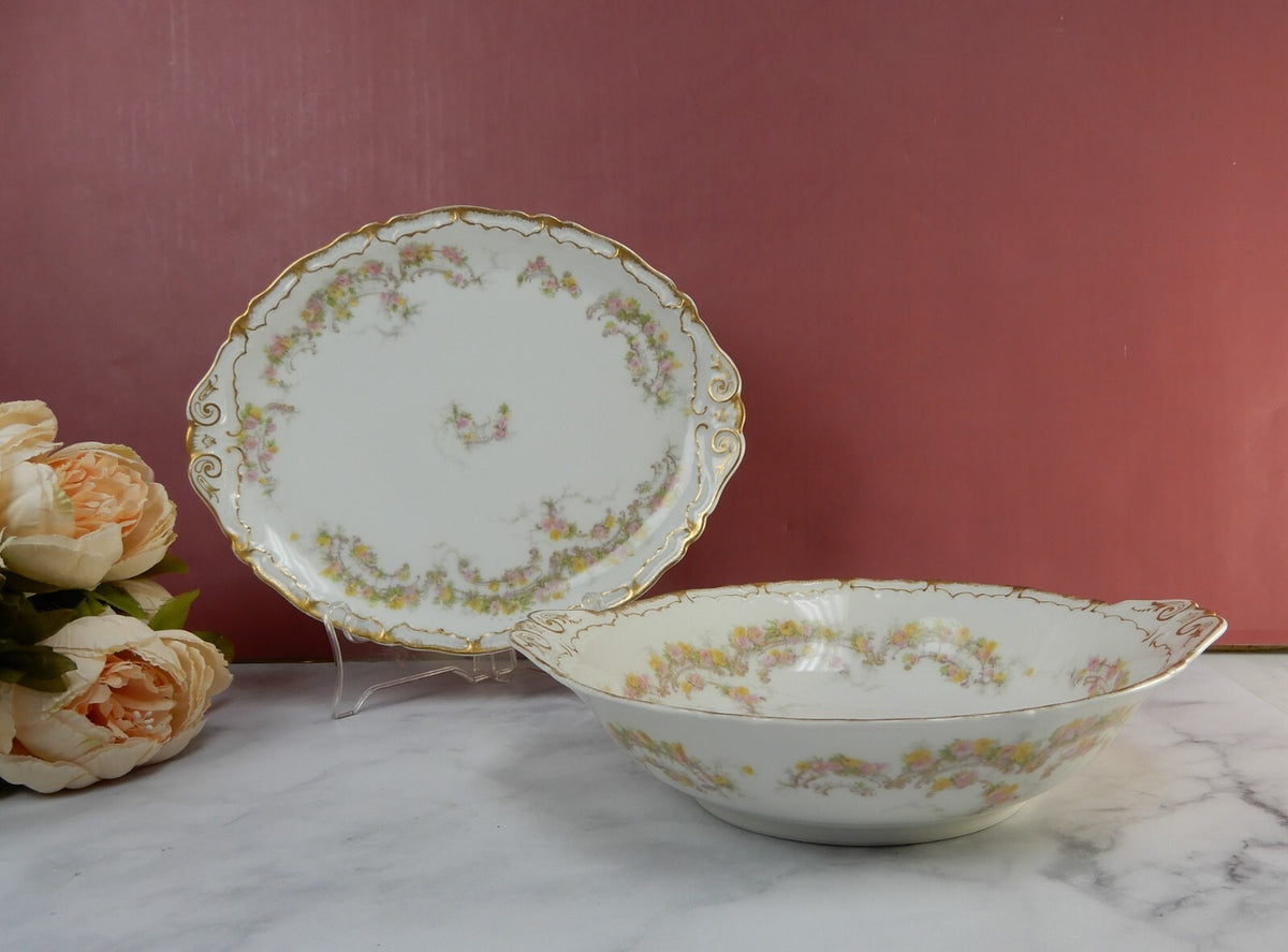 Haviland & Co Limoges Schleiger 475e Pattern Round Bowl and 10-5/8" Platter
