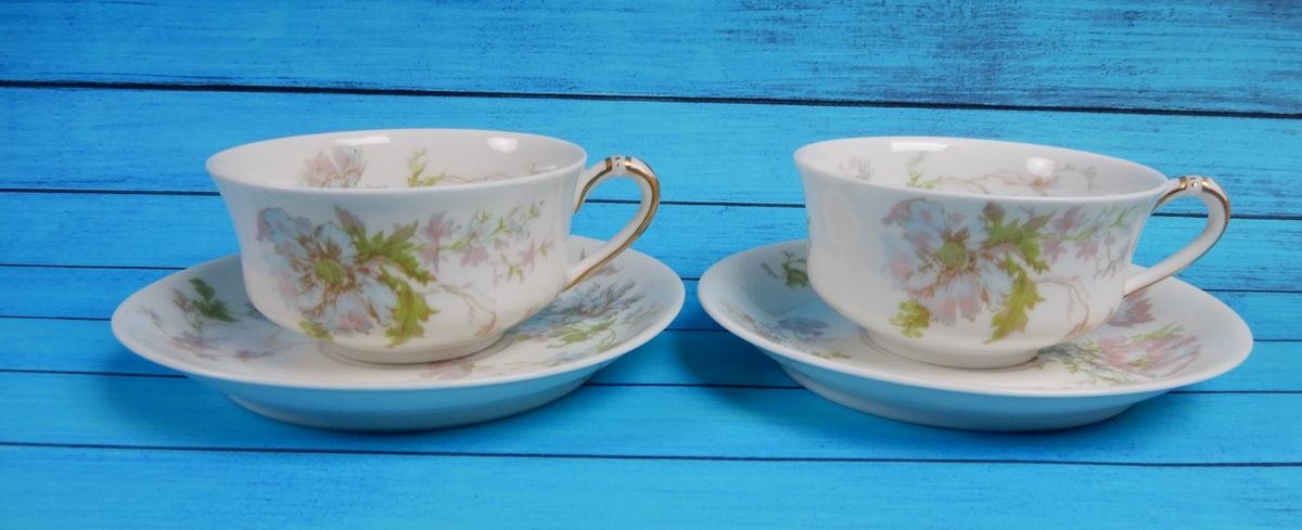 Vintage Set of Two Haviland Limoges Schleiger 79 Flat Cups And Saucers