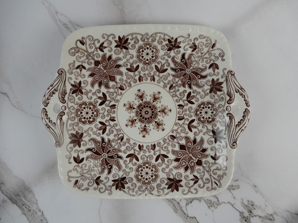 Vintage Mason's Patent Ironstone Bow Bells Handled Cake Plate