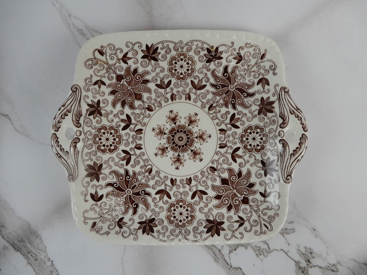 Vintage Mason's Patent Ironstone Bow Bells Handled Cake Plate