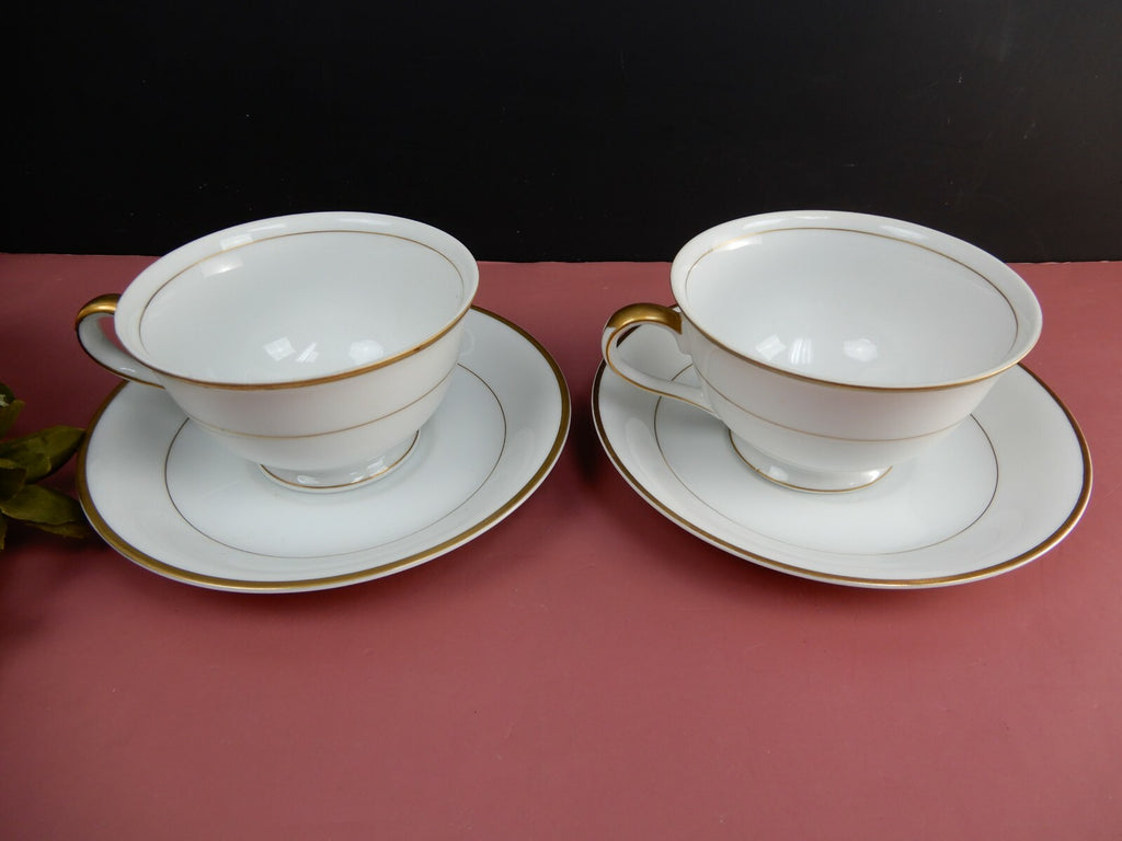 Set Of 4 Shofu China Footed Cup And Saucer W/ Gold Trim