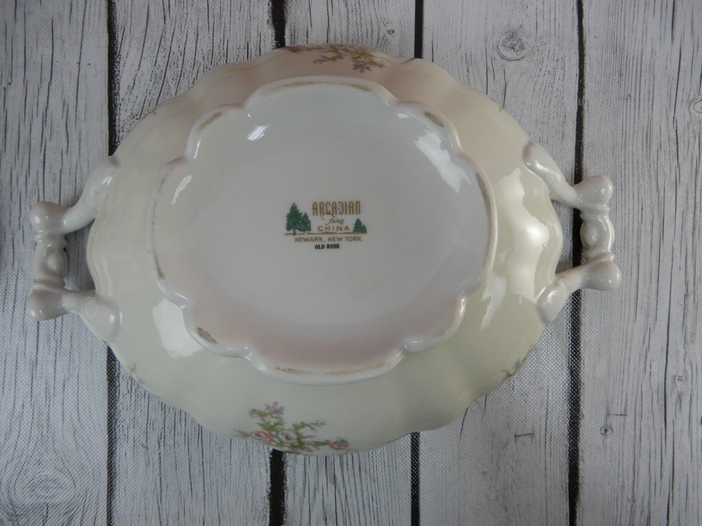 Vtg. Arcadian Fine China "Old Rose" Covered Vegetable Bowl ,Creamer & Sugar Bowl