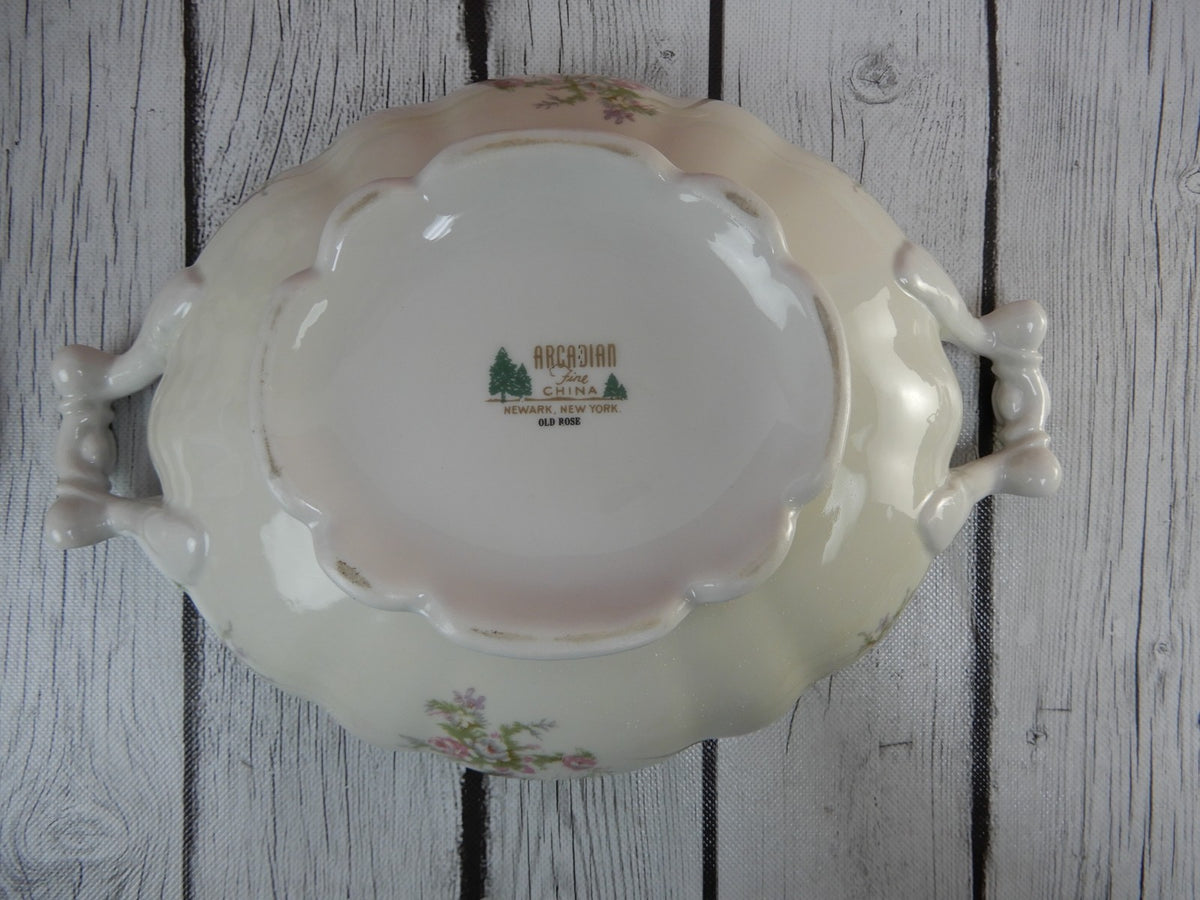 Vtg. Arcadian Fine China "Old Rose" Covered Vegetable Bowl ,Creamer & Sugar Bowl