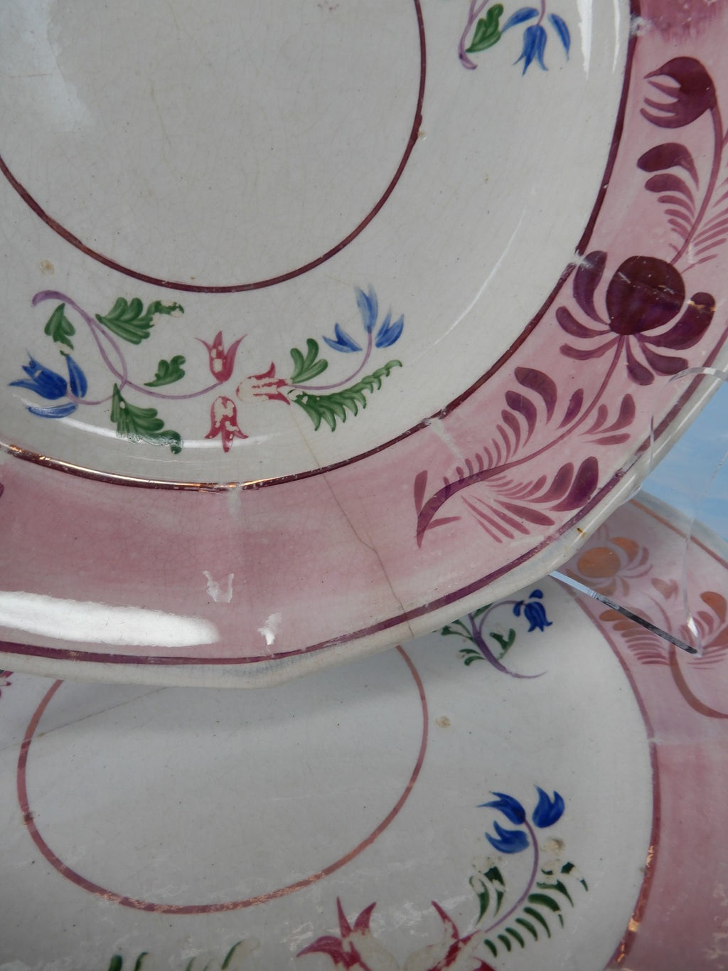 Set of 4 Vintage Staffordshire Pink Luster Salad Plates 8" C