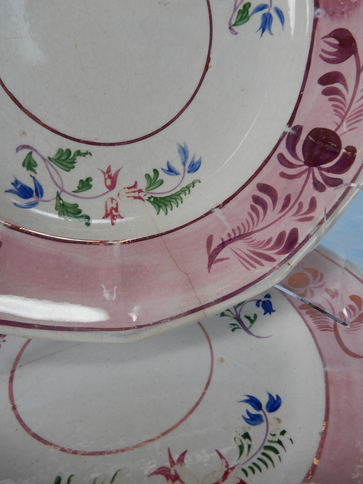 Set of 4 Vintage Staffordshire Pink Luster Salad Plates 8" C