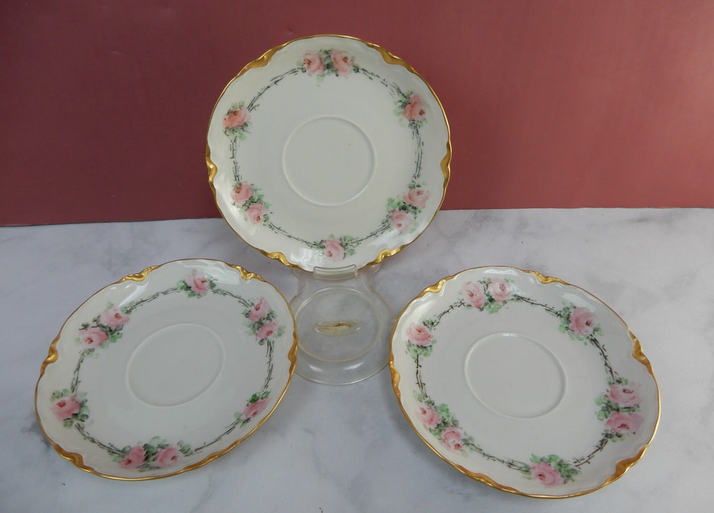 Set of 3 Hutschenreuther Selb Bavaria Cups and Saucers with  Pink Roses