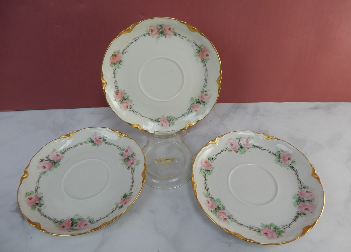 Set of 3 Hutschenreuther Selb Bavaria Cups and Saucers with  Pink Roses