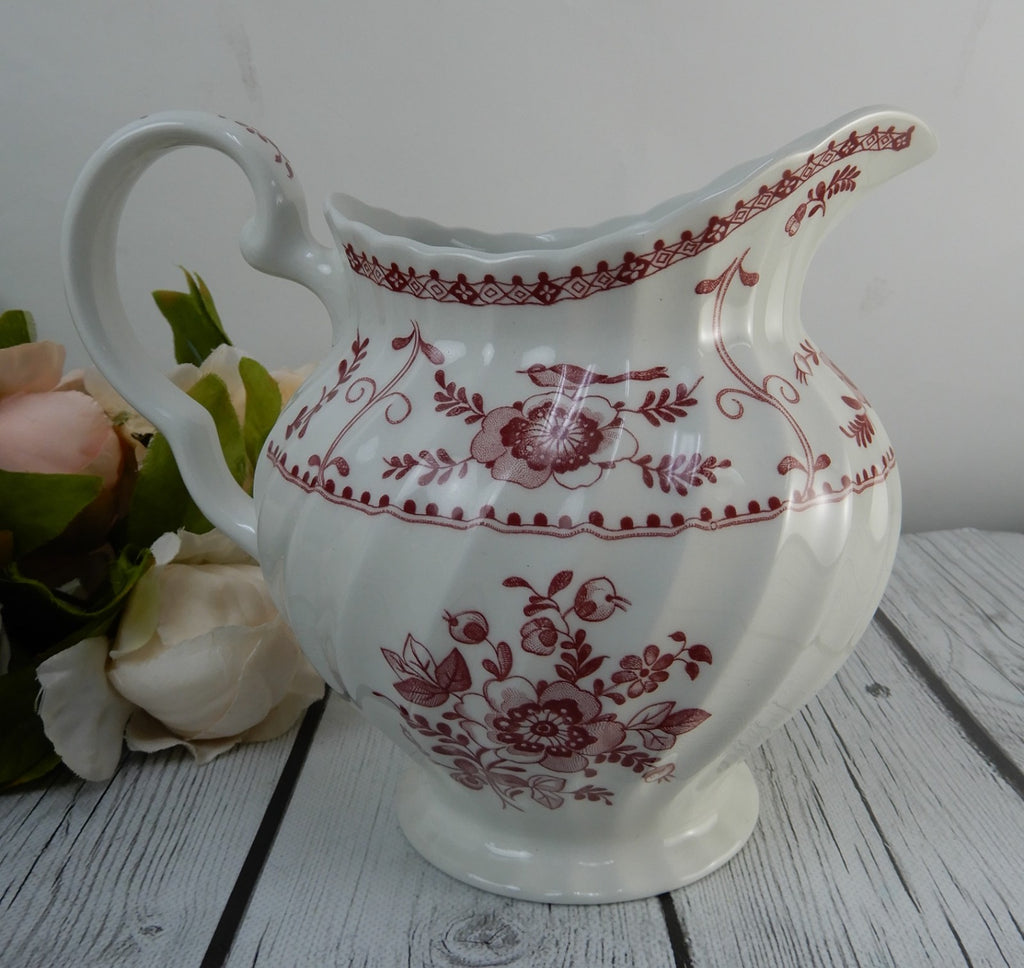 Vintage Johnson Bros. Indies White/ Pink Floral Ironstone Milk Jug England 32 oz