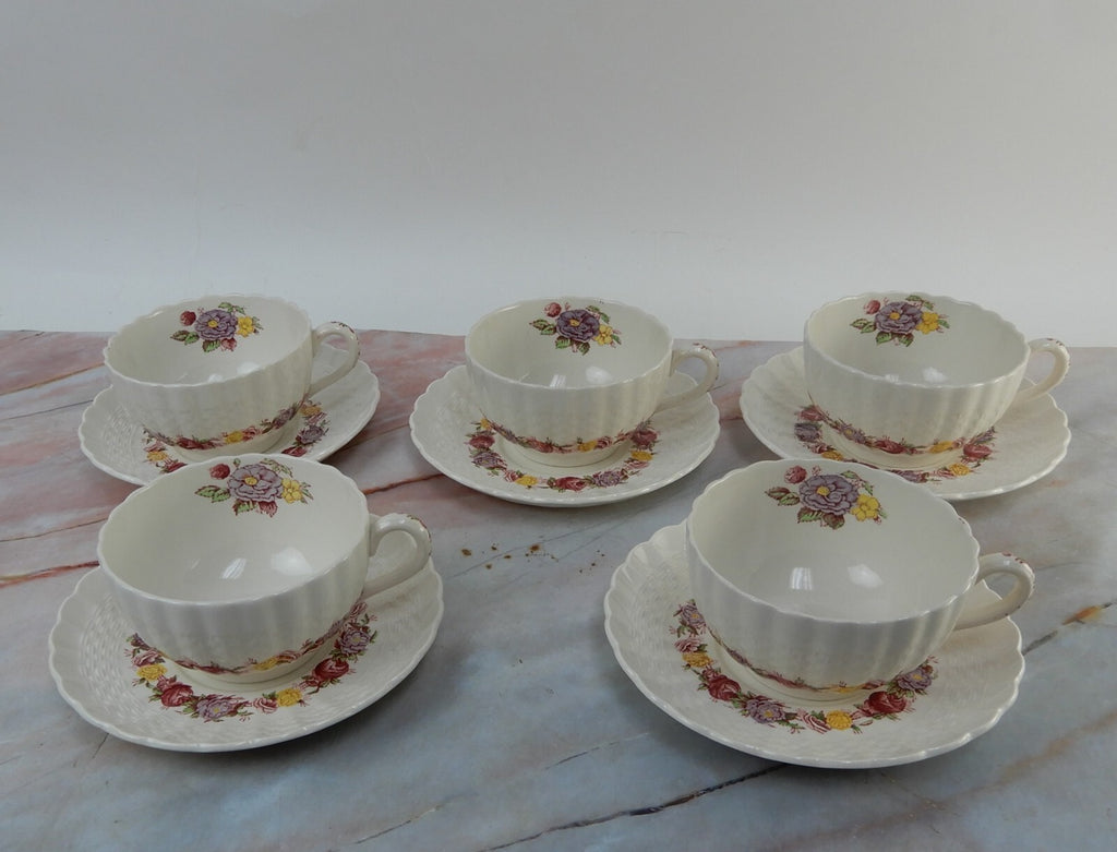 Vintage Copeland Spode "Rose Briar" Set of 5 Cup and Saucers Made In England