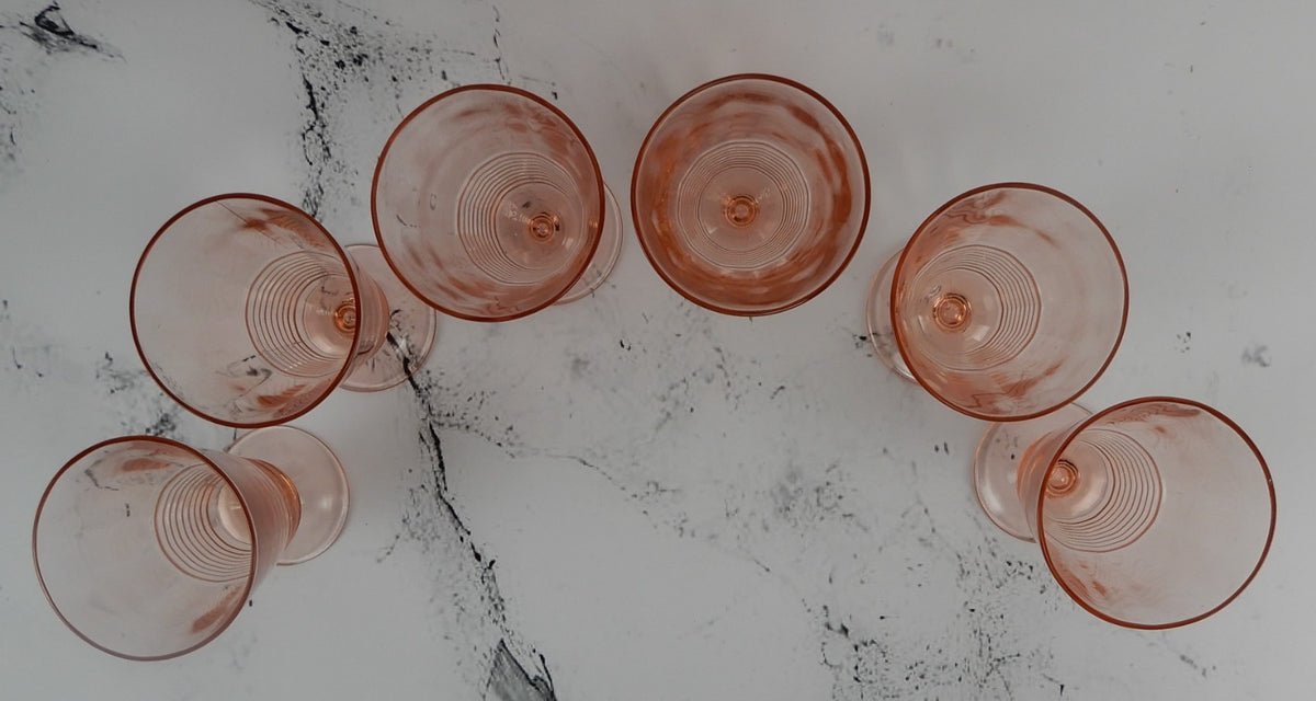 Set of 6 Federal Glass 1930s Pink Depression Ringed Stem Iced Tea Goblets 14oz