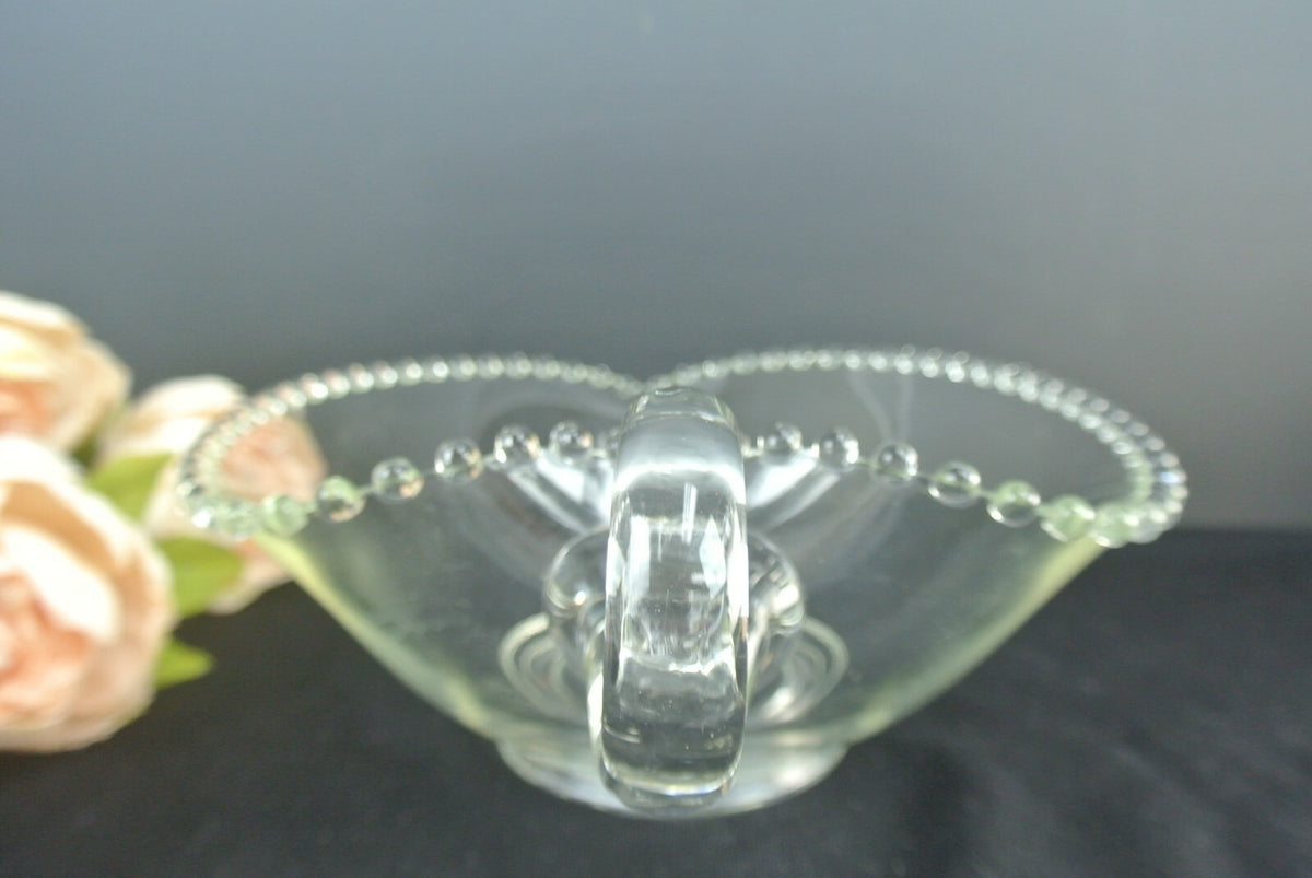 Vtg Imperial Candlewick Hobnail Rimmed Heart Shaped Bowl W/ Handle USA