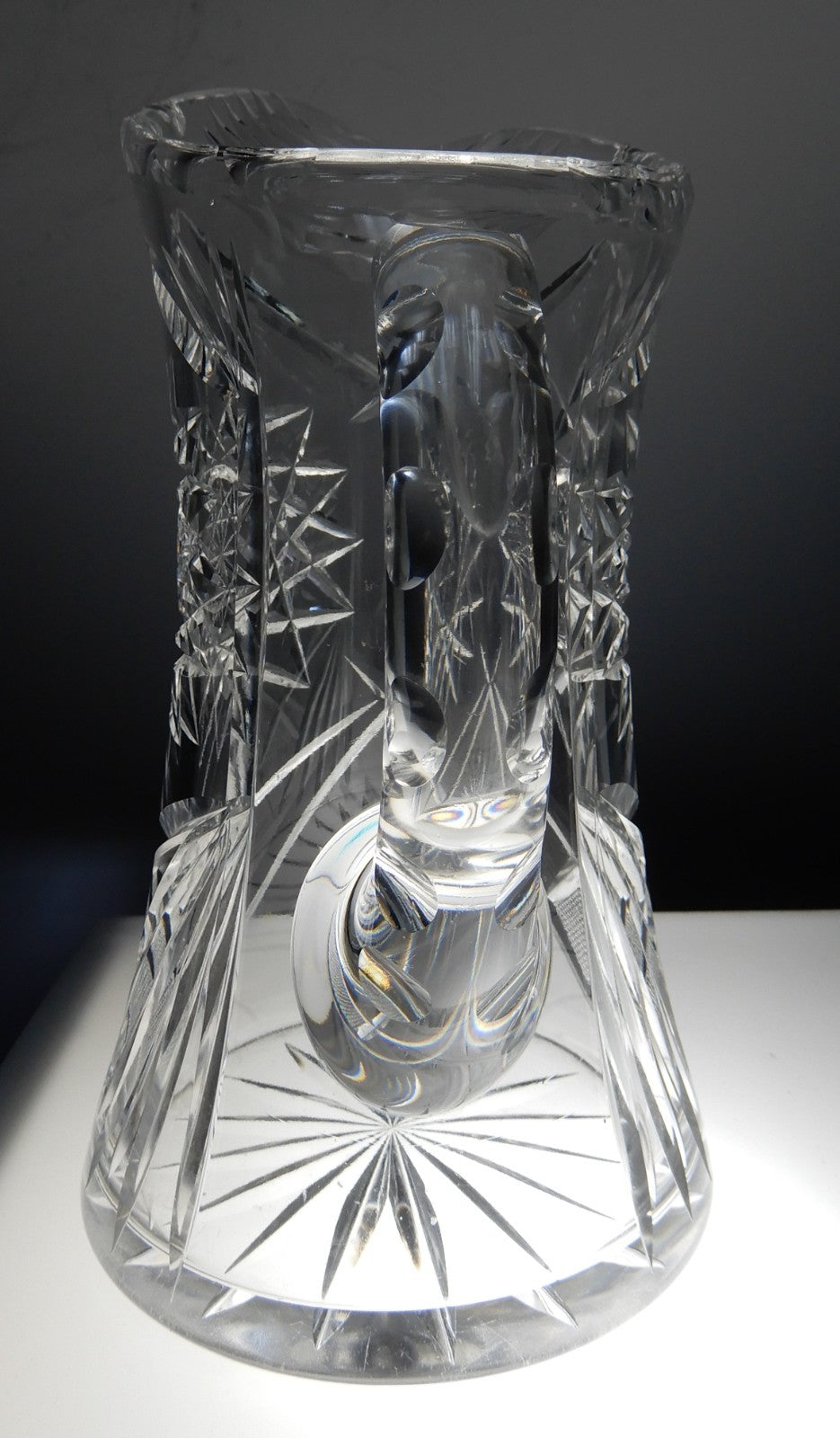 Antique American Brilliant ABP Heavy Crystal Cut Glass Pitcher  9"
