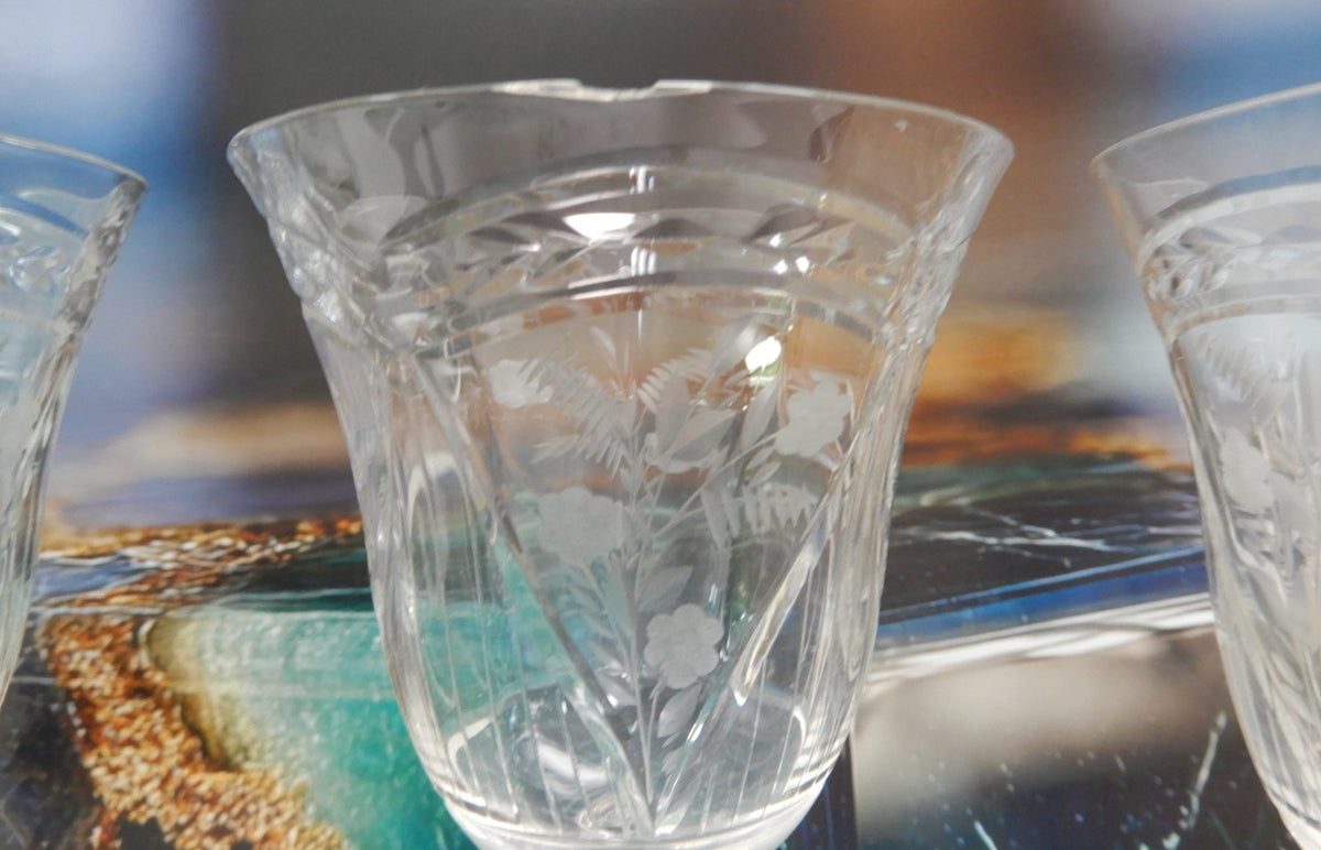 Set Of 5 Rock Sharpe Crystal 'LIDO' Water Goblet 9oz Water/Wine Glasses W/ CHIPS