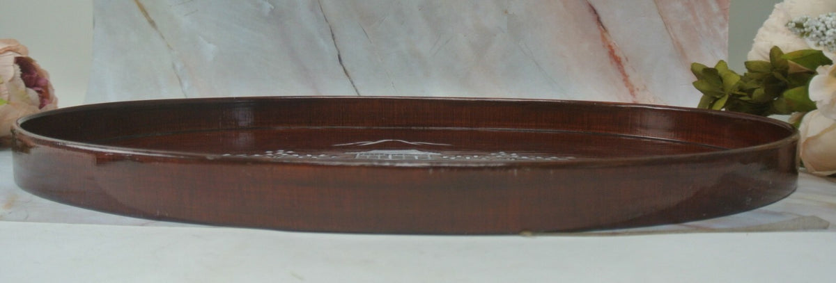 Vintage Oval Wood and Mother of Pearl Tray 18" Long