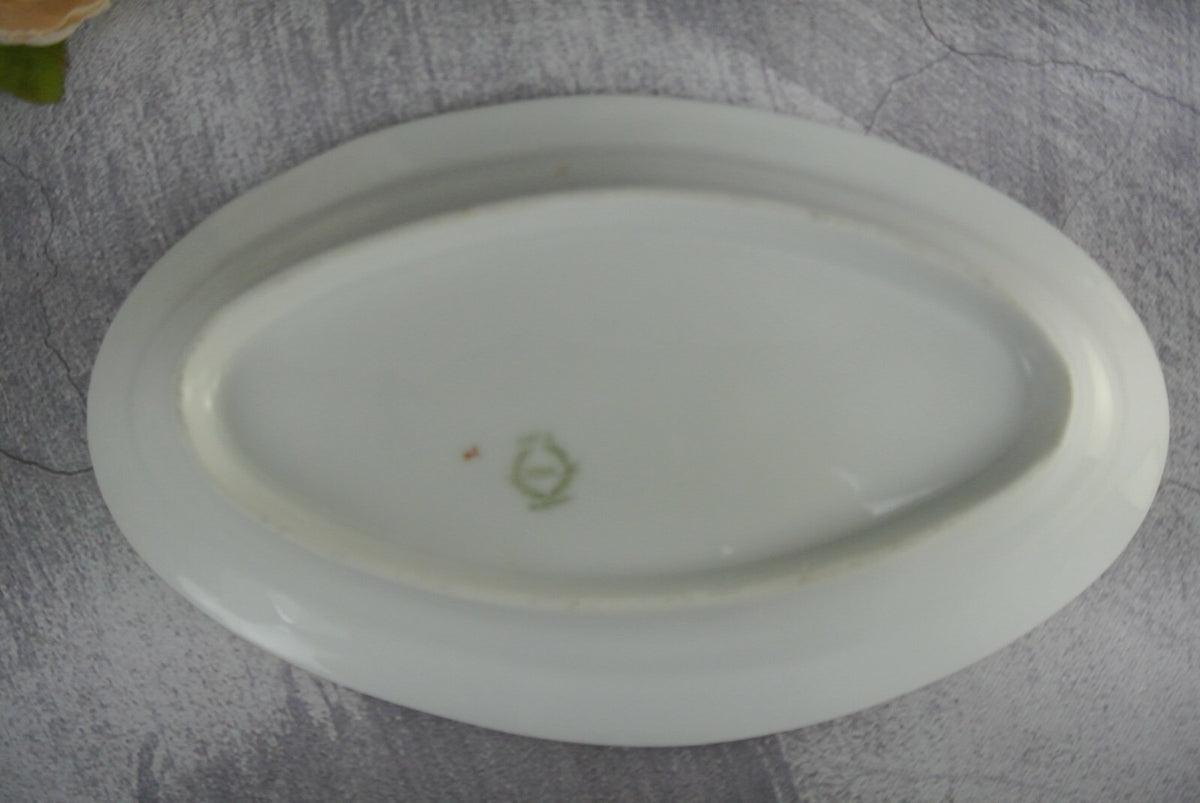Vintage O&EG Royal Austria Greek Key Gold Trim Gravy Boat W/ Underplate