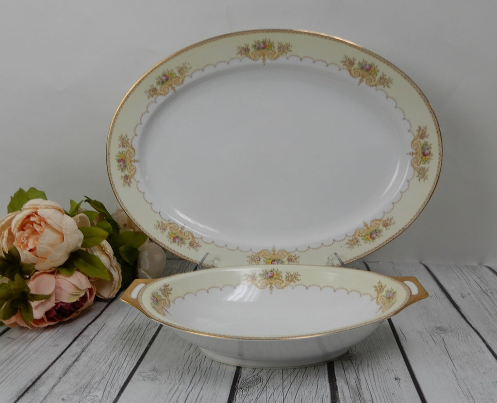 Vintage Meito NSP Fine China Set of 16-1/8" Platter and Oval Serving Bowl