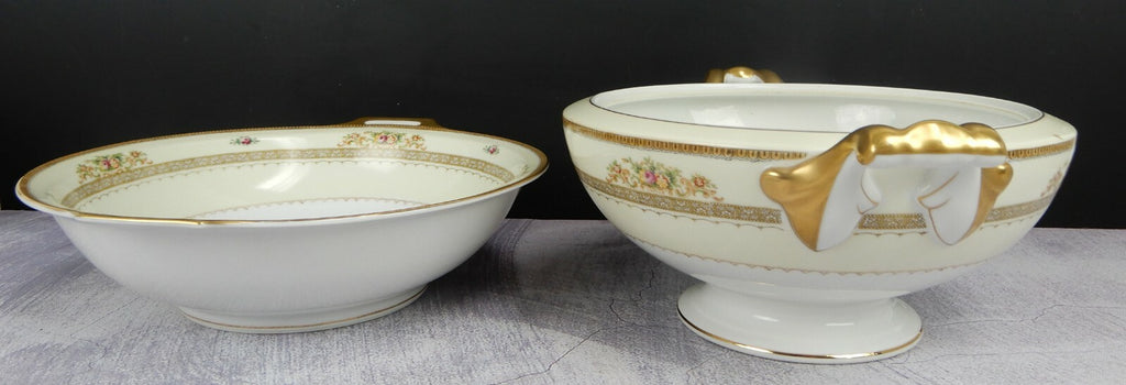 Vintage Hand Painted Meito China Set of Two Bowls One is Missing The Lid