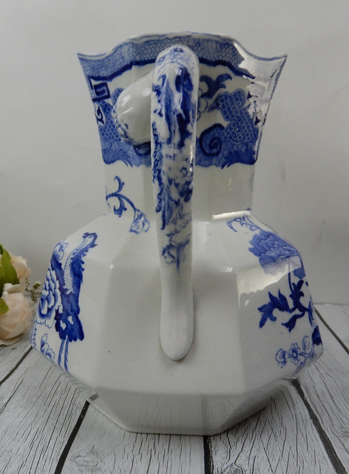 Antique Mason's Ironstone Blue Pheasant Pattern,Wash Bowl & Pitcher Set Ca.1815
