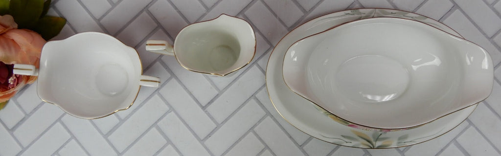 Vintage Noritake Azalea China Gravy set of Boat,Creamer and Sugar Bowl
