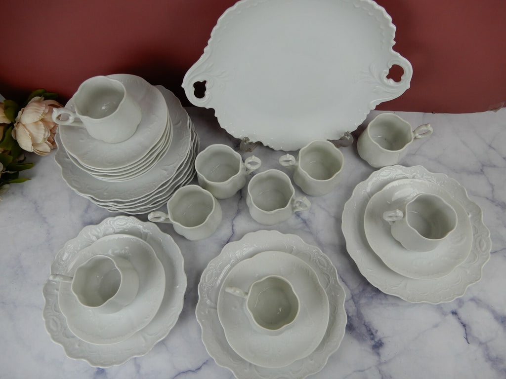 28 Pieces White Ceramic Plates,Saucers, Cups and Handled Plate Cake Unbranded