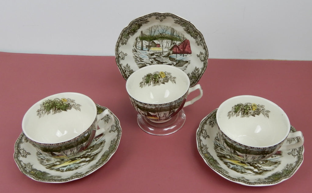 Vintage Set of 3 Cup and Saucers  Johnson Bros The Friendly Village England