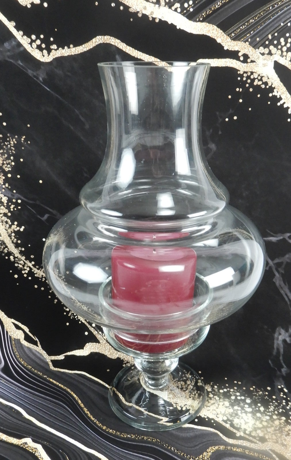 Vintage 2 Piece Clear Glass Hurricane Lamp Pillar Candle Holder 11-1/2" Tall