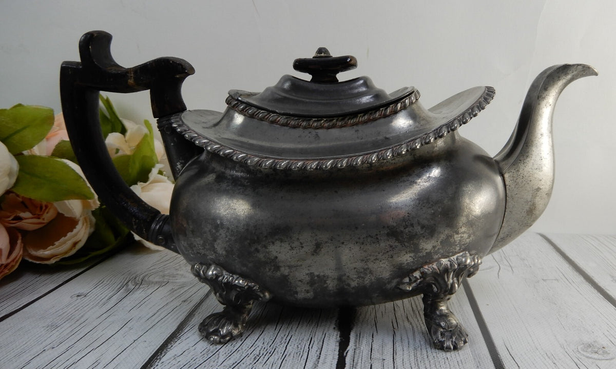 Antique Dixon & Son Pewter Footed Tea Pot Made in England