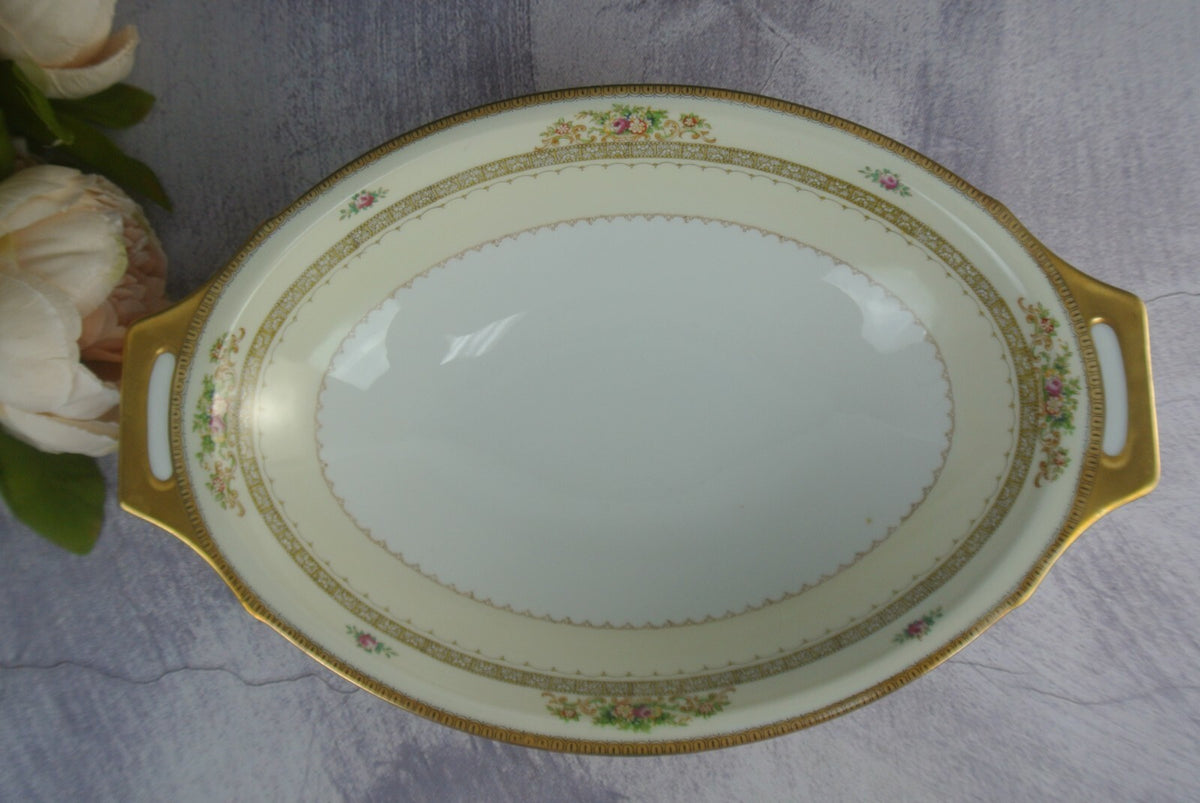 Vintage Hand Painted Meito China Oval Serving Dish with Handles