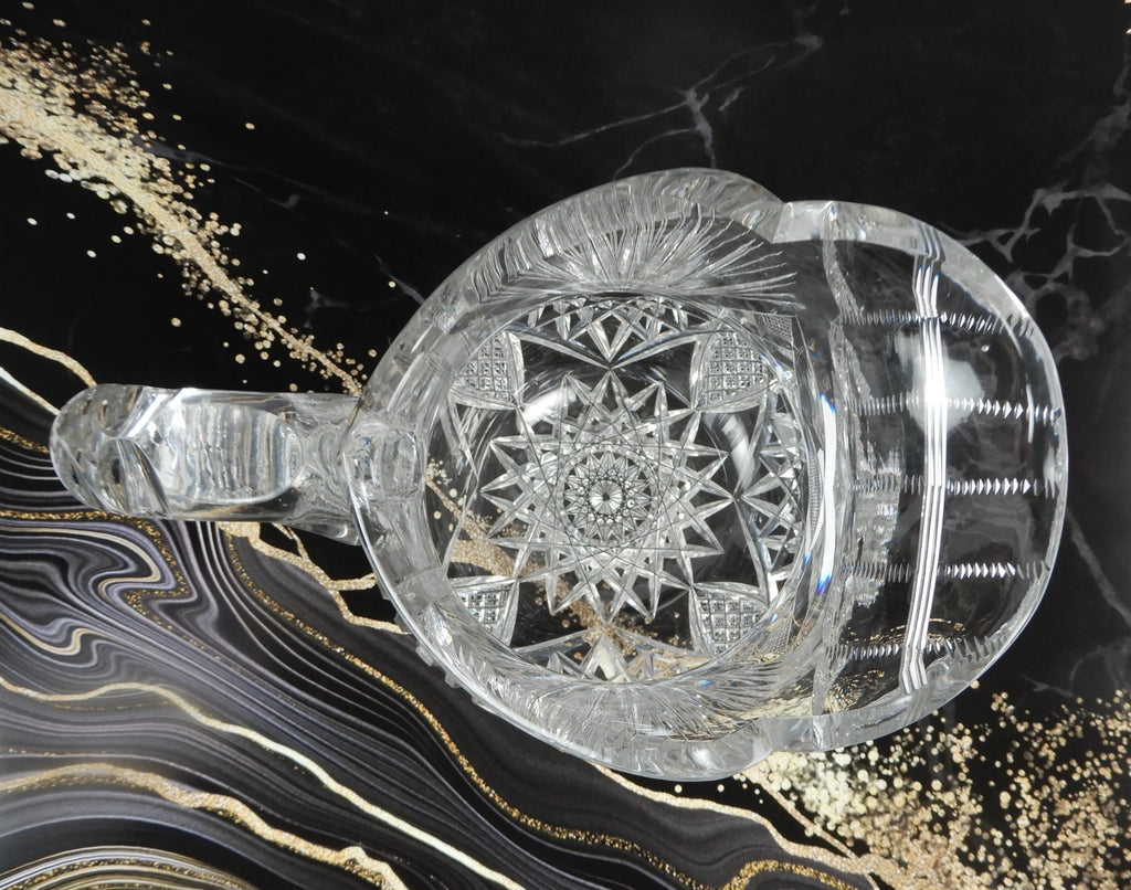 American Brilliant Period  ABP Heavy Crystal Cut Glass Hobstar Water Pitcher