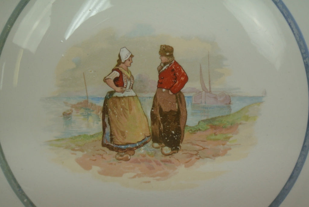 Vintage Dresden China Bowl with Holland Dutch Netherlands Couple 10-3/8" Across