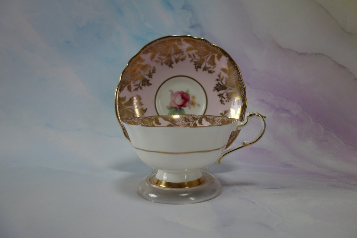 Paragon “ HM The Queen & HM Queen Mary” Light Pink Gold Filigre Cup And Saucer