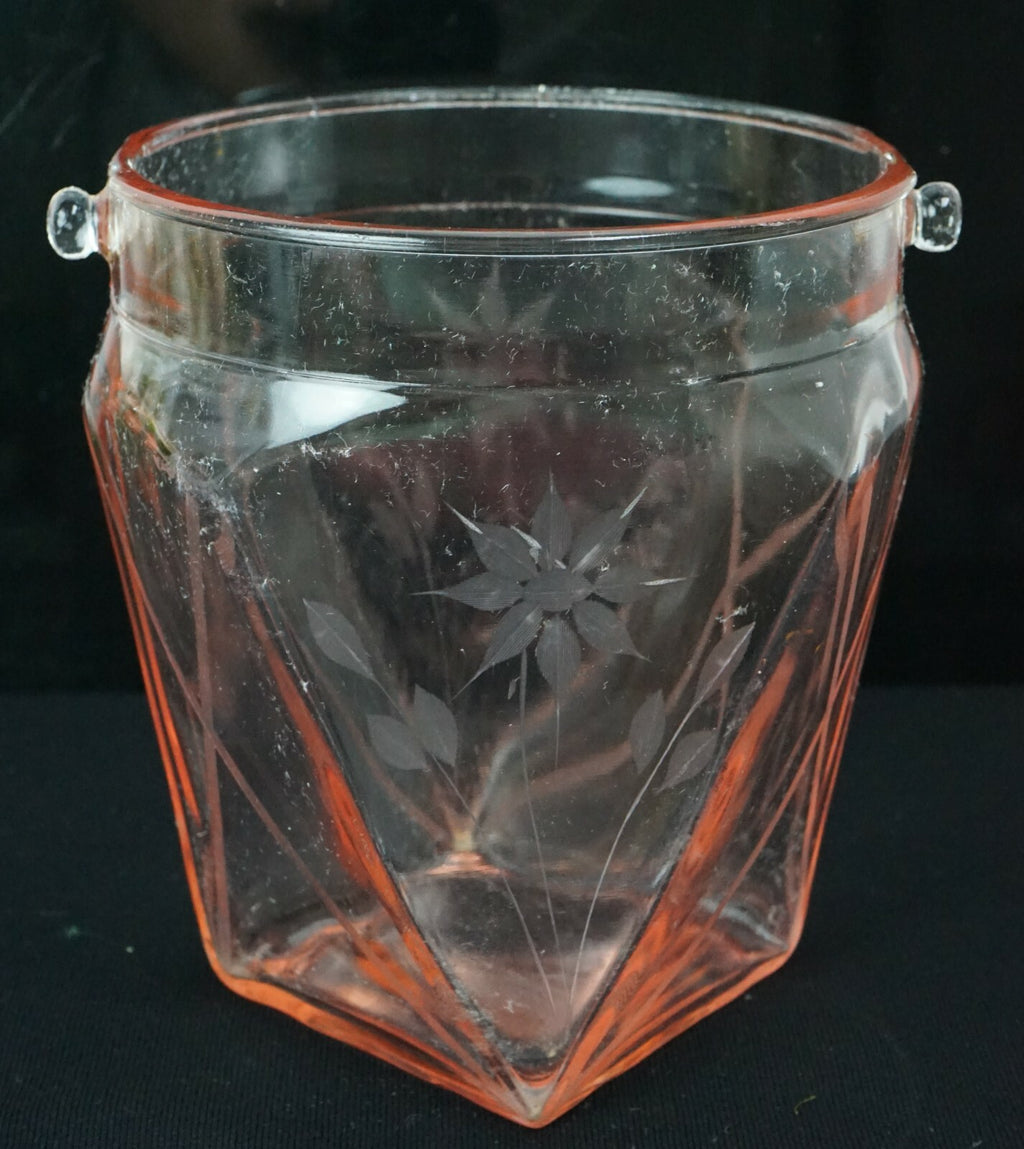 Vintage Depression Ice Bucket Pink Glass No Handle