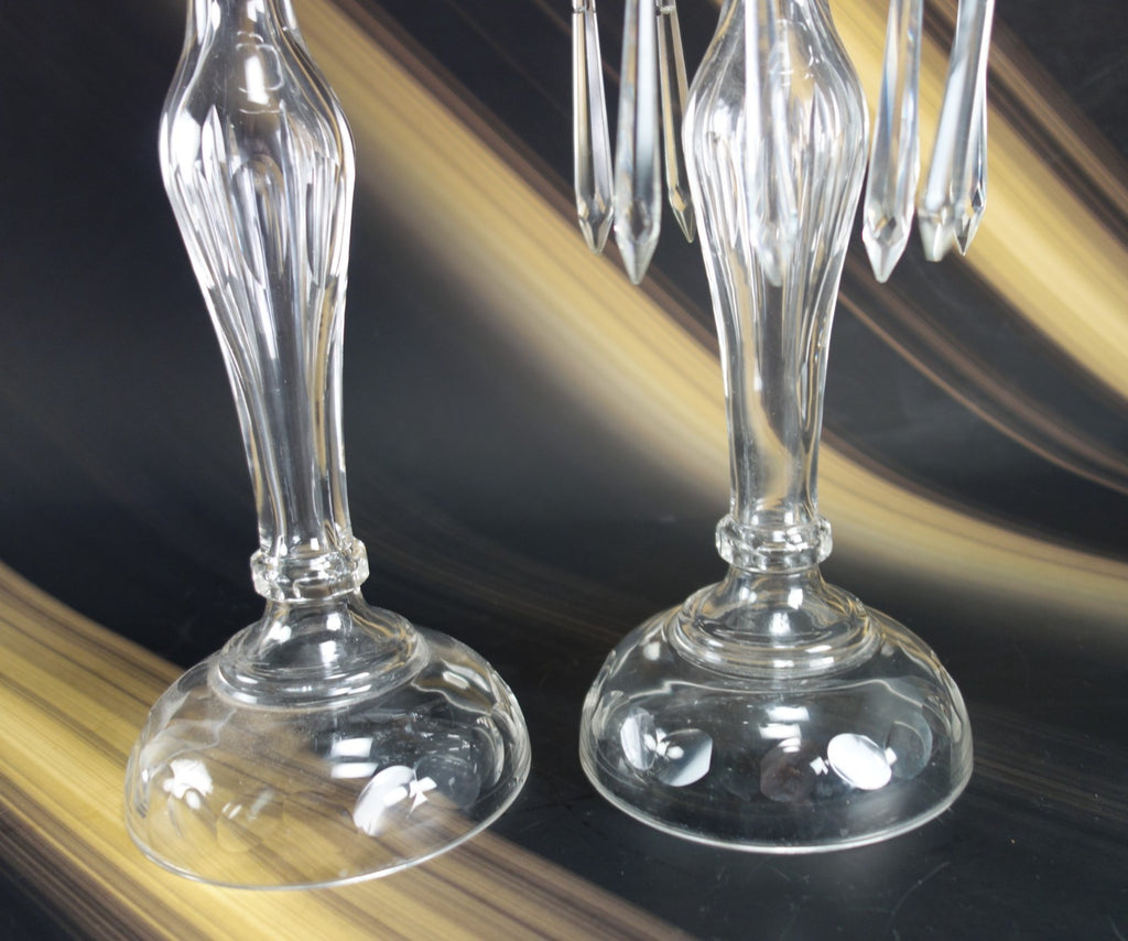 2 Glass Table Lamps /Candle Holders One W/ Hanging Crystals For parts or Repair