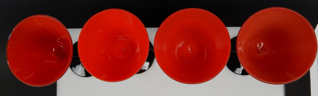 Set of 4 Czechoslovakian Tango Red with Black Stem 4 oz Cordial Glasses