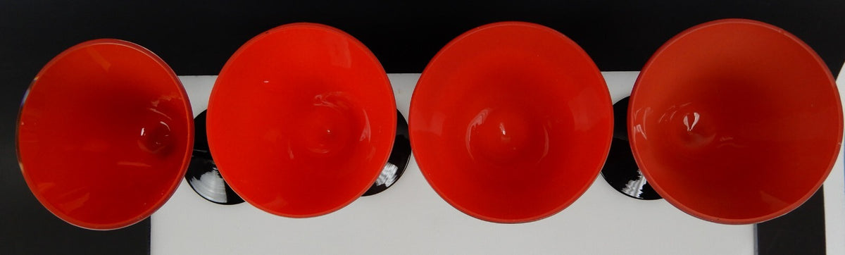 Set of 4 Czechoslovakian Tango Red with Black Stem 4 oz Cordial Glasses