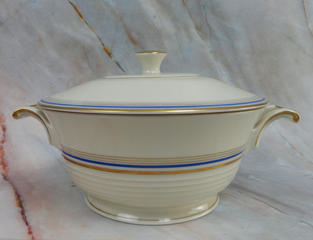 Vintage Eamag Schönwald Bavaria Gold and Cobalt Blue Rim Round Serving Bowl