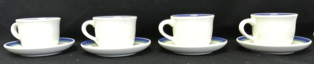 Pfaltzgraff USA Northwinds 4 Cups and Saucers. White & Blue Design. Kitchen