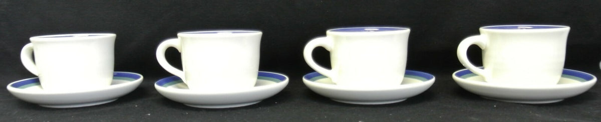 Pfaltzgraff USA Northwinds 4 Cups and Saucers. White & Blue Design. Kitchen