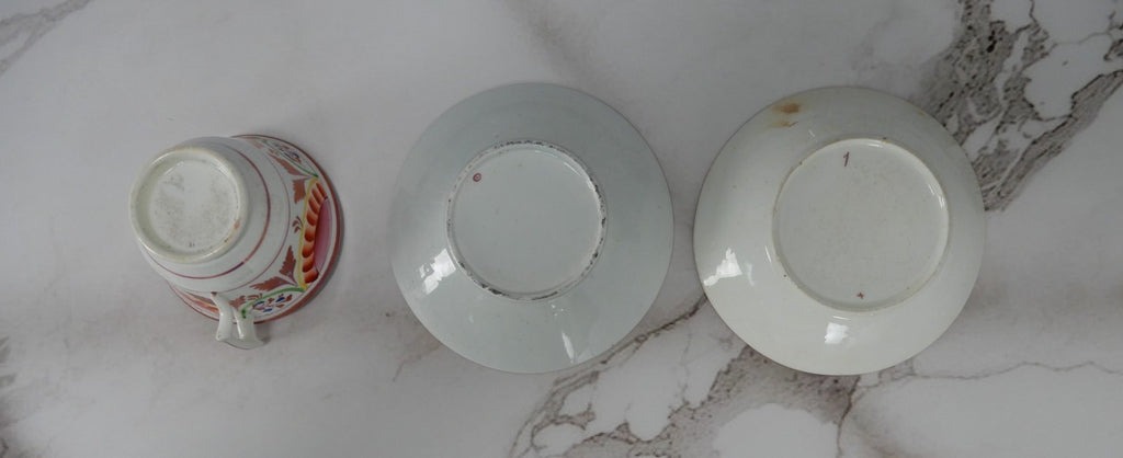 ~1800s Staffordshire Pink Luster Cup and Saucer With Orphan Saucer