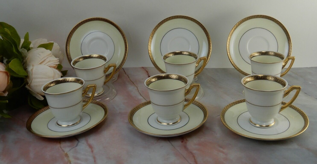 Thomas Bavaria Demitasse Set of 6 Chocolate Cups & Saucers Greek Key Design