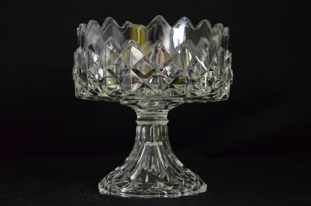 Gillinder Pressed Glass Lidded Pedestal Compote Diamond Design Sawtooth