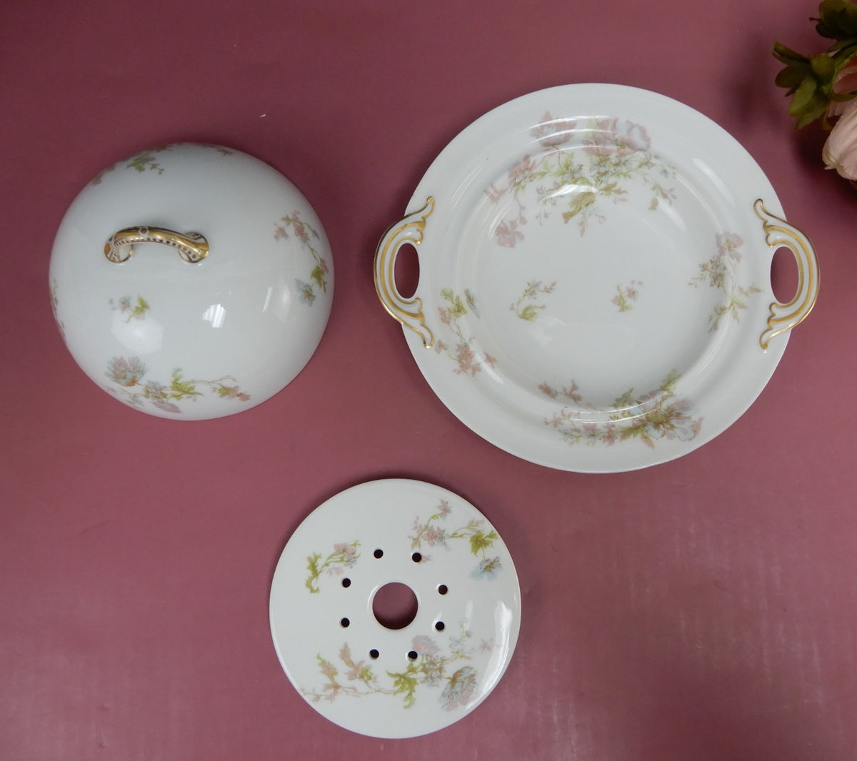 Vintage Haviland Limoges Schleiger 79  Covered Butter or Cheese Dish W/Strainer
