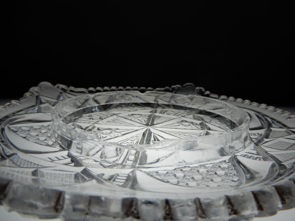 Vintage Clear Press Glass Lidded Round Butter Dish Gold Rims