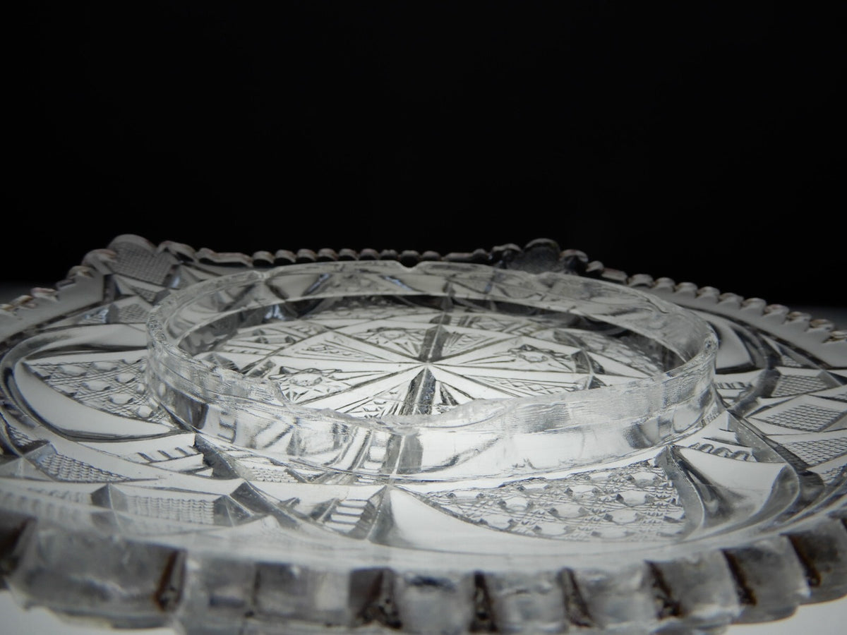 Vintage Clear Press Glass Lidded Round Butter Dish Gold Rims