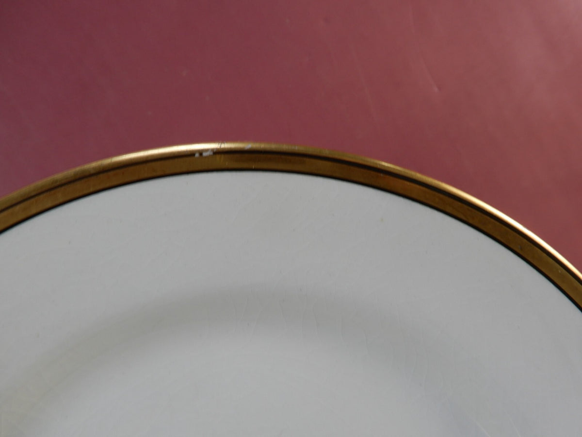 Lot of 6 Johnson Brothers England White Gold  and Black Rims 8" Salad Plates