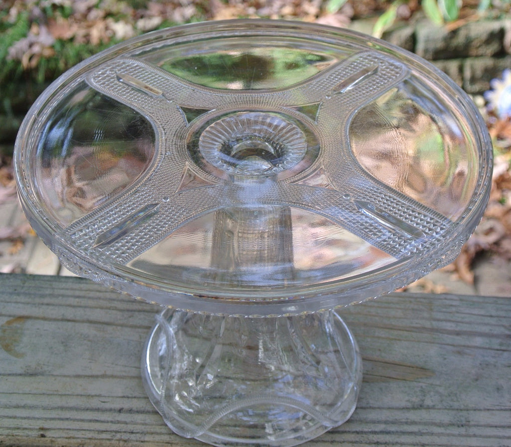 Antique Curtain Tie Back Cake Stand Early American Pattern Glass Adams & Co~B