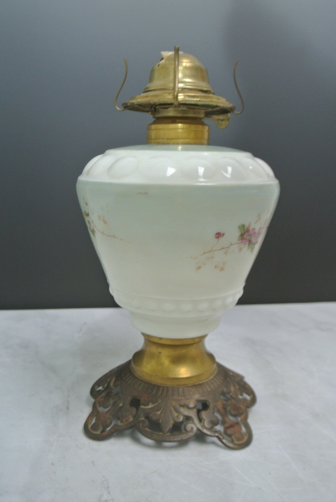 Vintage White Hurricane Lamp Base Hand-Painted Milk Glass For Repair